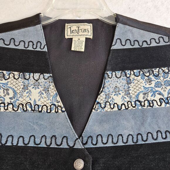 TanTrums Vest Womens Medium Blue Leather/Suede Embroidered Cottagecore Western - Picture 10 of 12